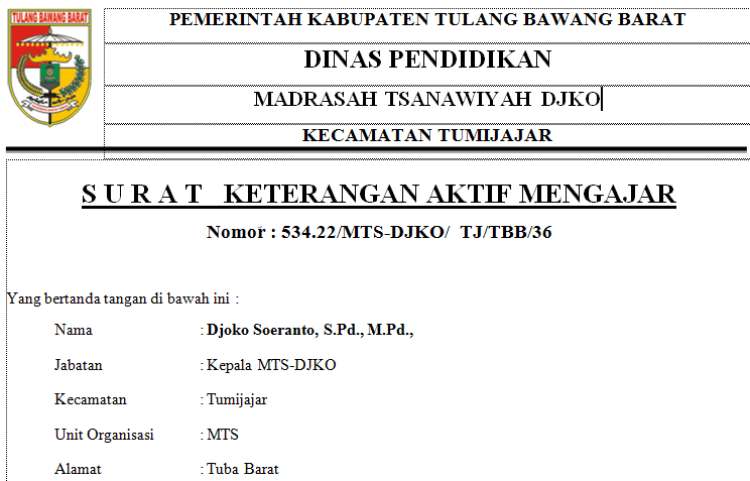 7 Contoh Surat Keterangan Aktif Mengajar Guru SD, SMP, TPQ, dll