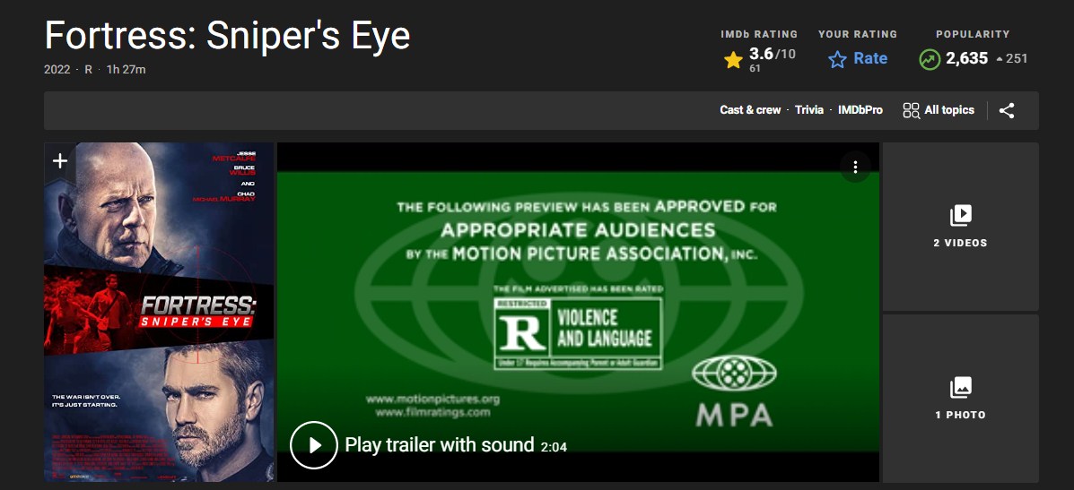 Film Fortress Snipers Eye (2022): Pensiunan Perwira Intelijen AS