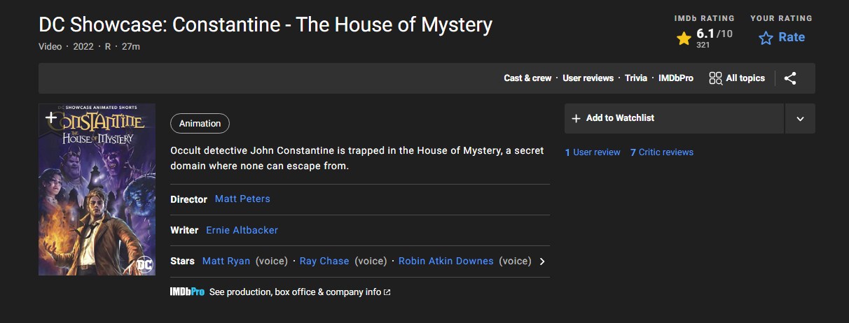 Sinopsis Film DC Showcase Constantine The House of Mystery (2022): Animasi detektif